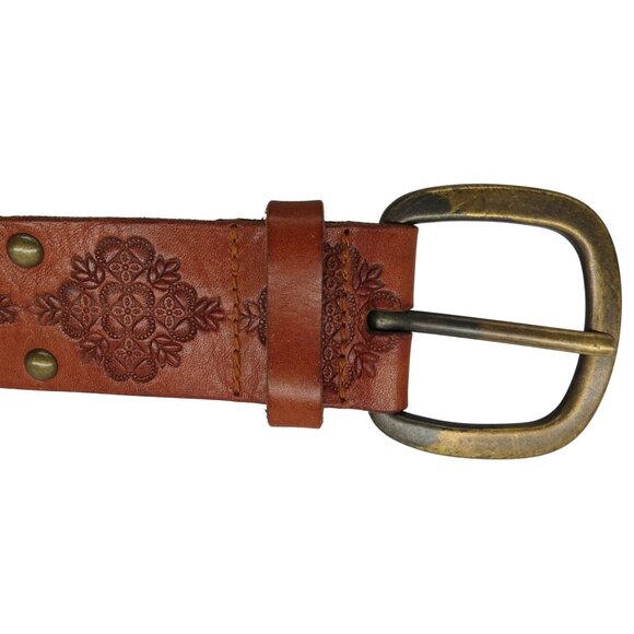 FOSSIL Women's Brown Tooled Leather Studded Belt S - Picture 4 of 8